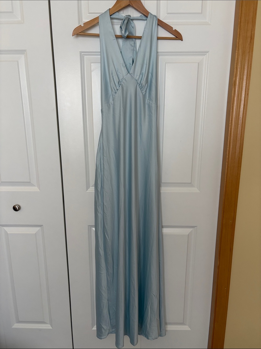 Peppermayo Mint Blue Satin Halter Dress